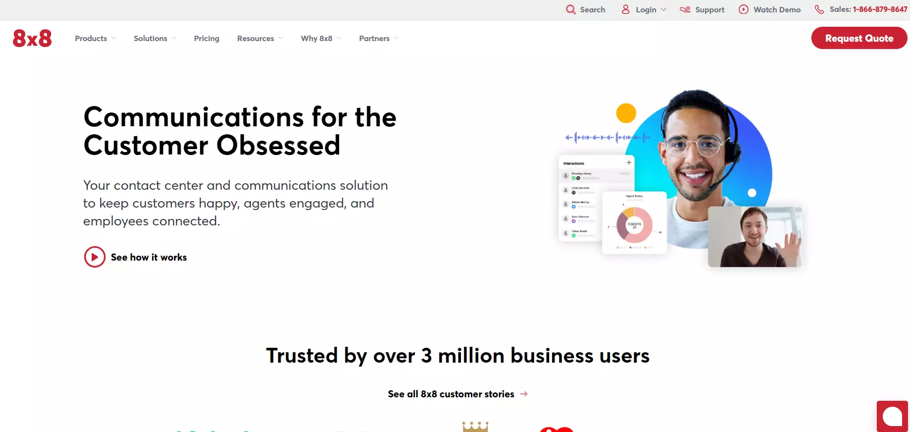 Начална страница на софтуер 8x8 Contact Center