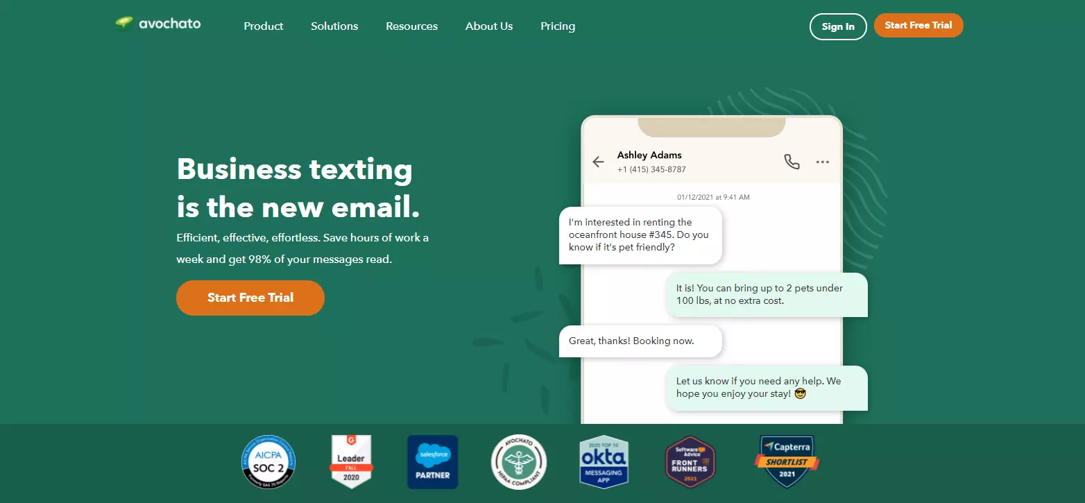 Начална страница на Avochato