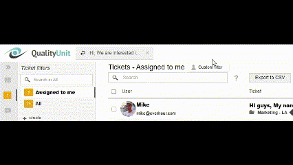 LiveAgent - Информация за заявителя на тикета в табовете
