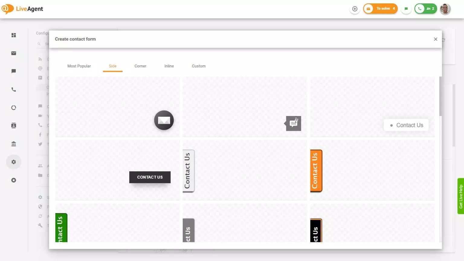 Странична контактна форма на LiveAgent