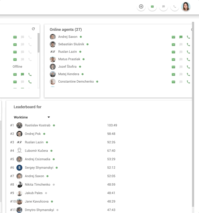 Функция за вътрешен чат на работното място в LiveAgent - пример