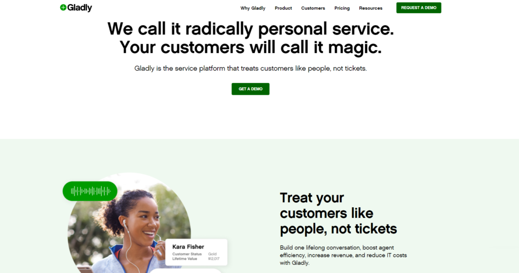 Начална страница на Gladly