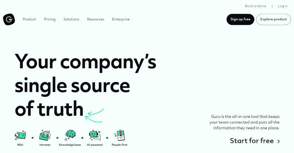 Eye-catching knowledge base screen of Guru