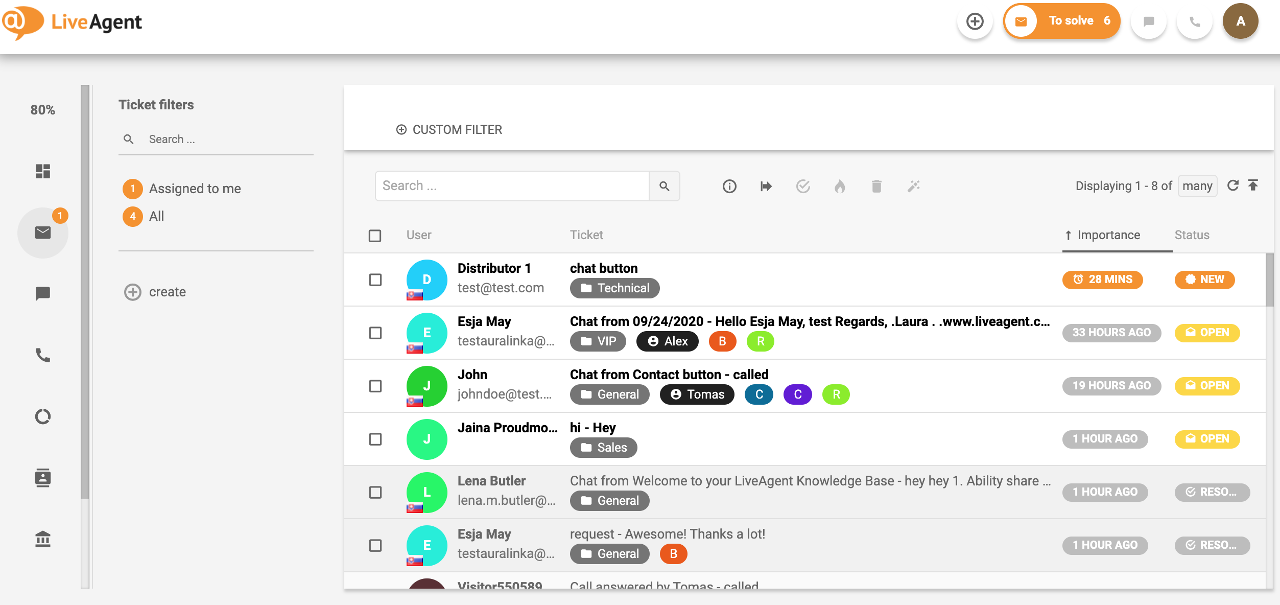 Преглед на интерфейса за издаване на билети в LiveAgent.
