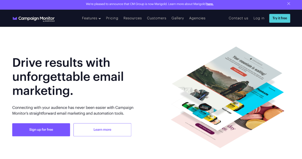 Начална страница на Campaign Monitor, ефективна система за управление и маркетинг на имейли
