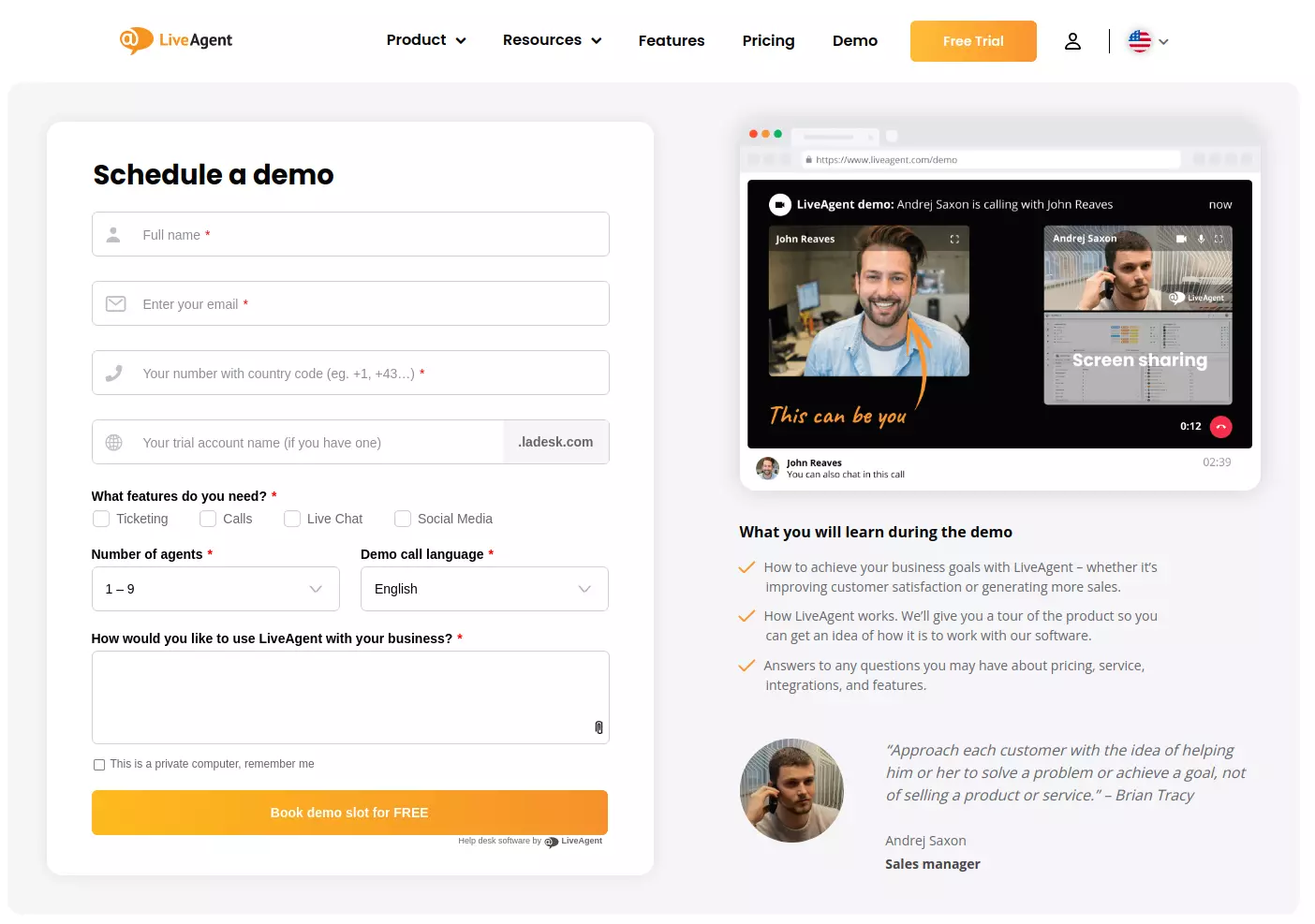 Интерфейс на демонстрация на LiveAgent
