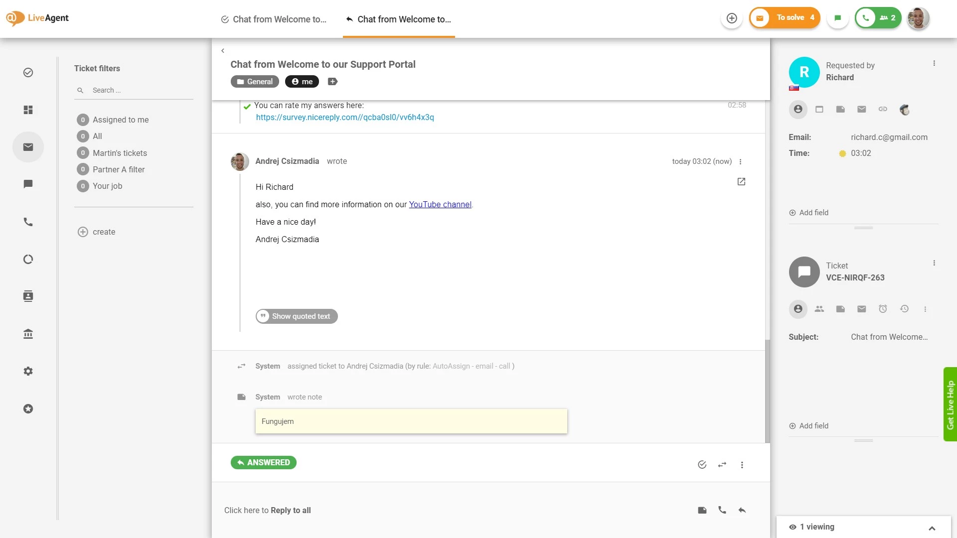 Преглед на интерфейса за издаване на билети в LiveAgent.