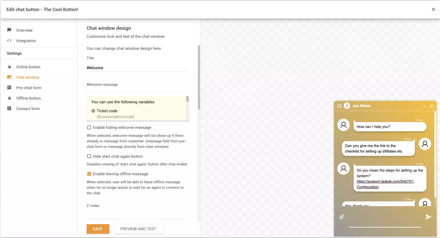 Персонализирайте прозорец за чат