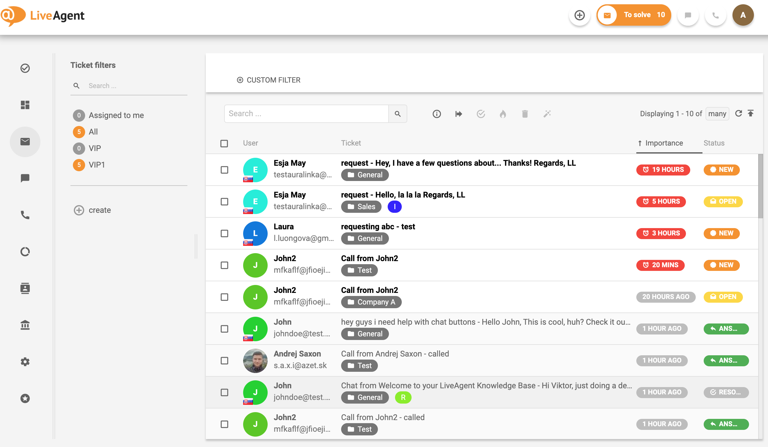 LiveAgent – Статуси на билетите (примери)