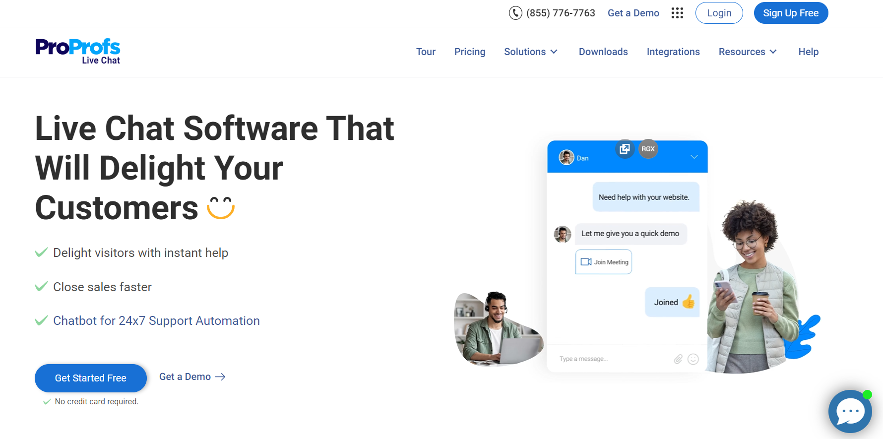 Начална страница на ProProfs Chat - софтуер за живо чат за електронна търговия, фокусиран на удовлетвореност на клиентите