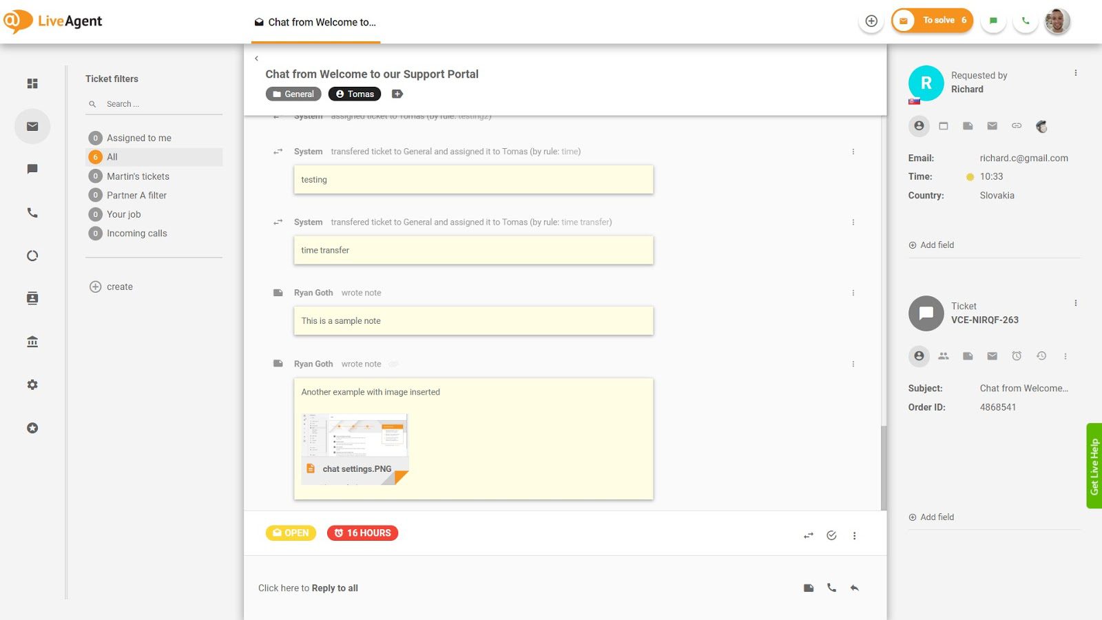 Можете също да отбележите важни бележки в LiveAgent