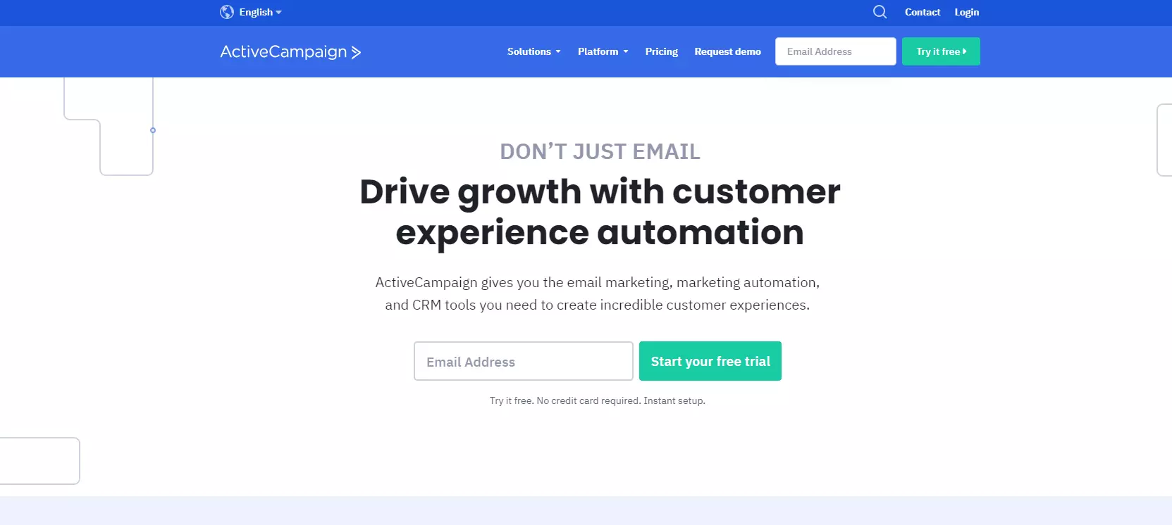 Начална страница на ActiveCampaign