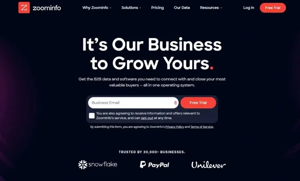 Начална страница на ZoomInfo