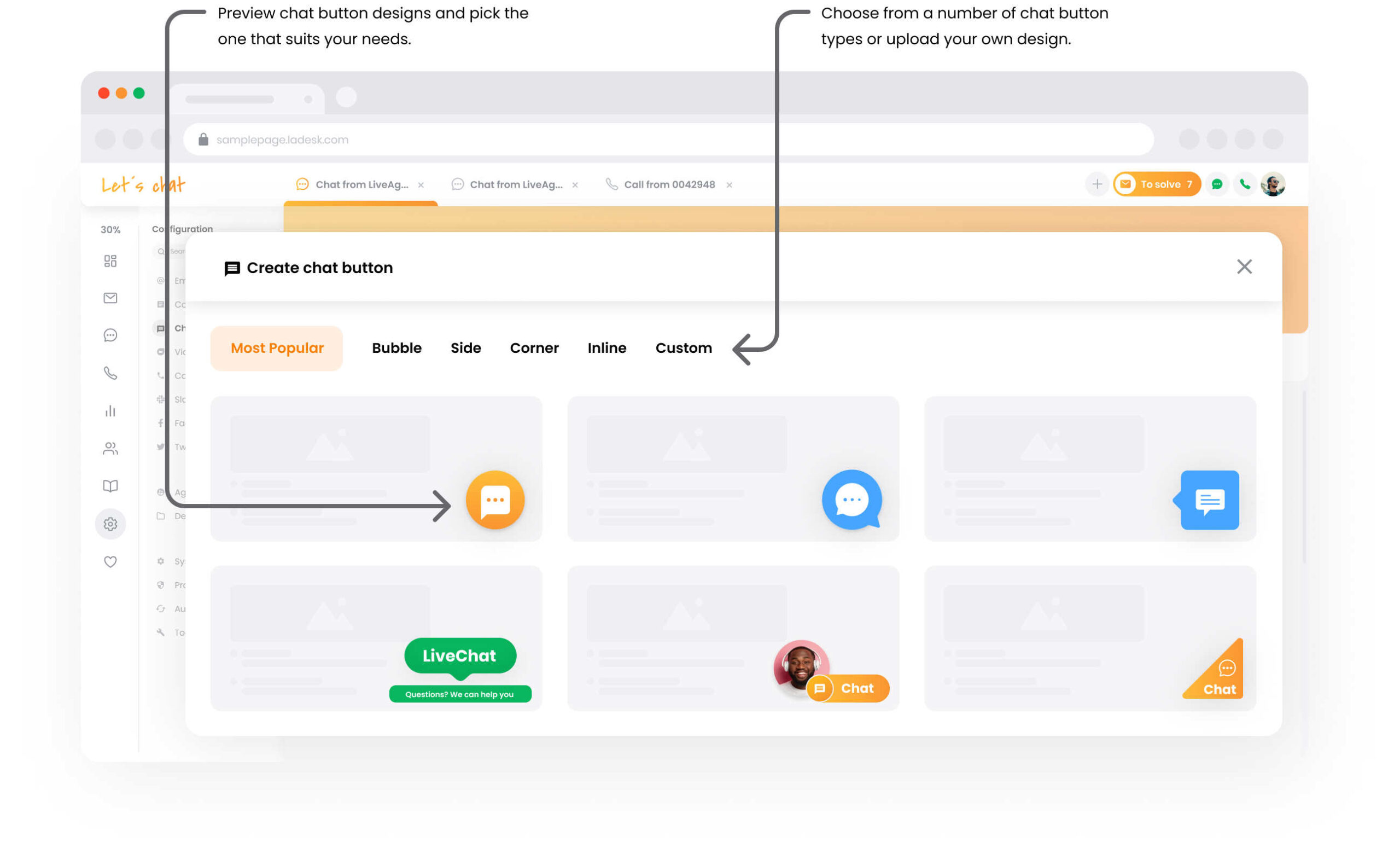 Галерия на chat бутони на LiveAgent