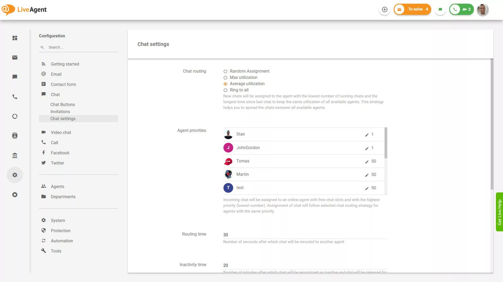 Настройки на чата на LiveAgent