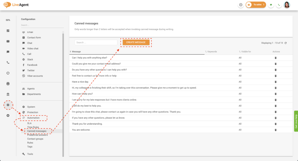 Създаване на предварително написани съобщения в LiveAgent