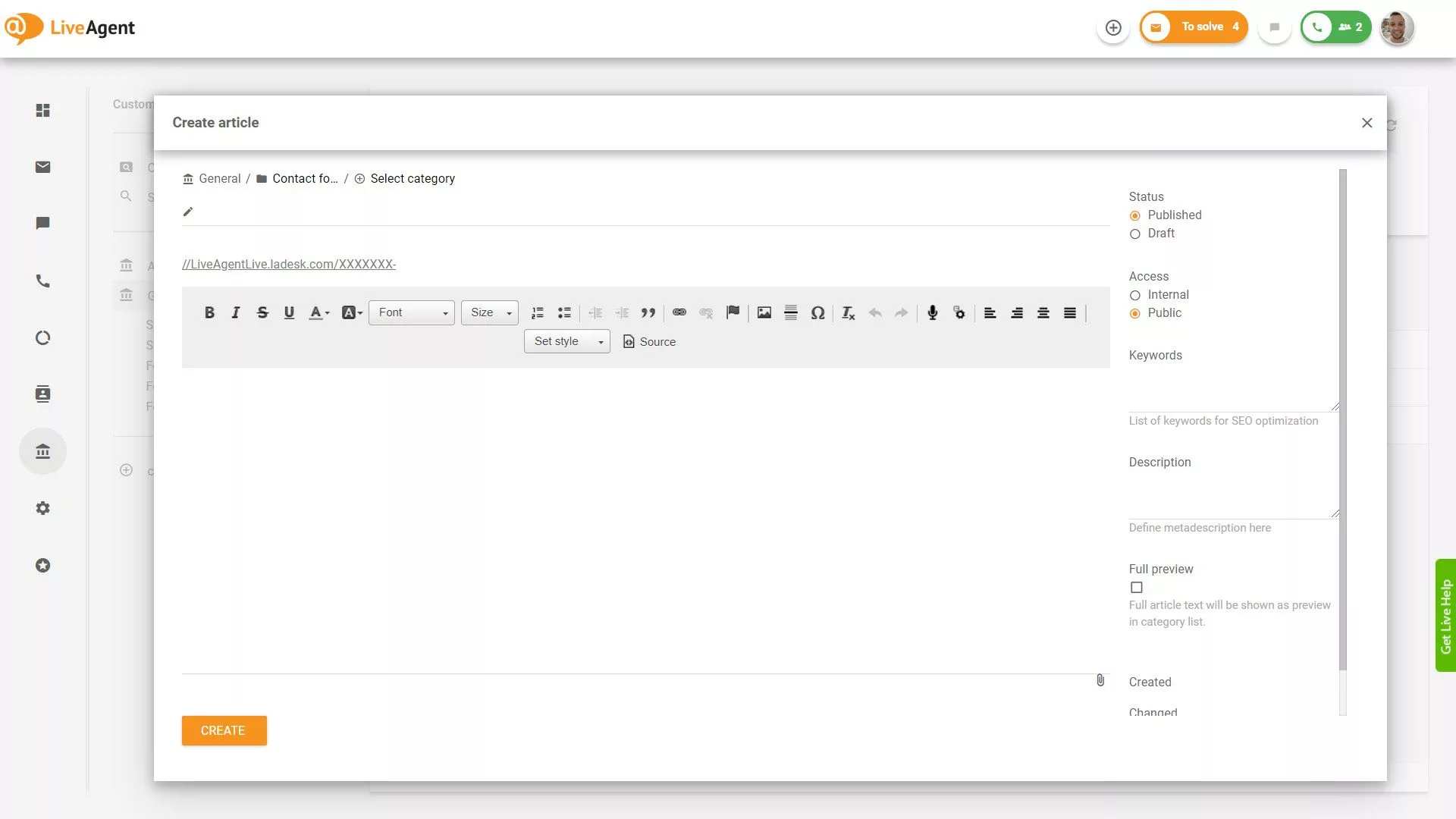 LiveAgent Създаване на статия в база от знания