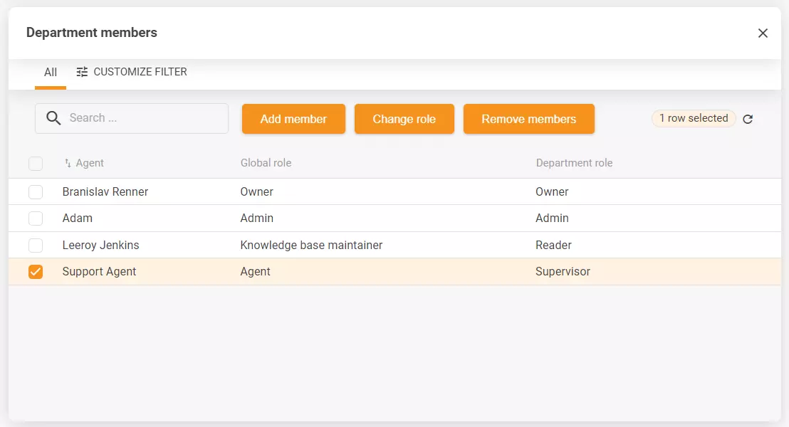 Екранна снимка на настройките на отдела, включително множество опции за конфигурация