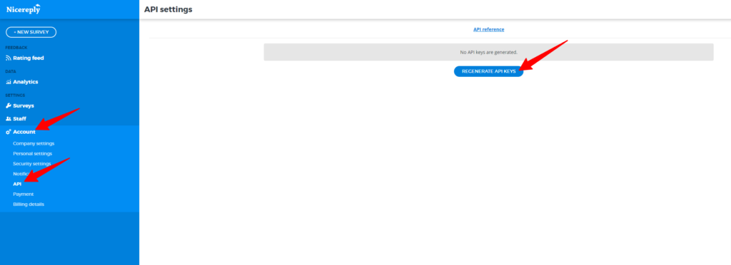 Как да генерирате API ключа в акаунта на Nicereply