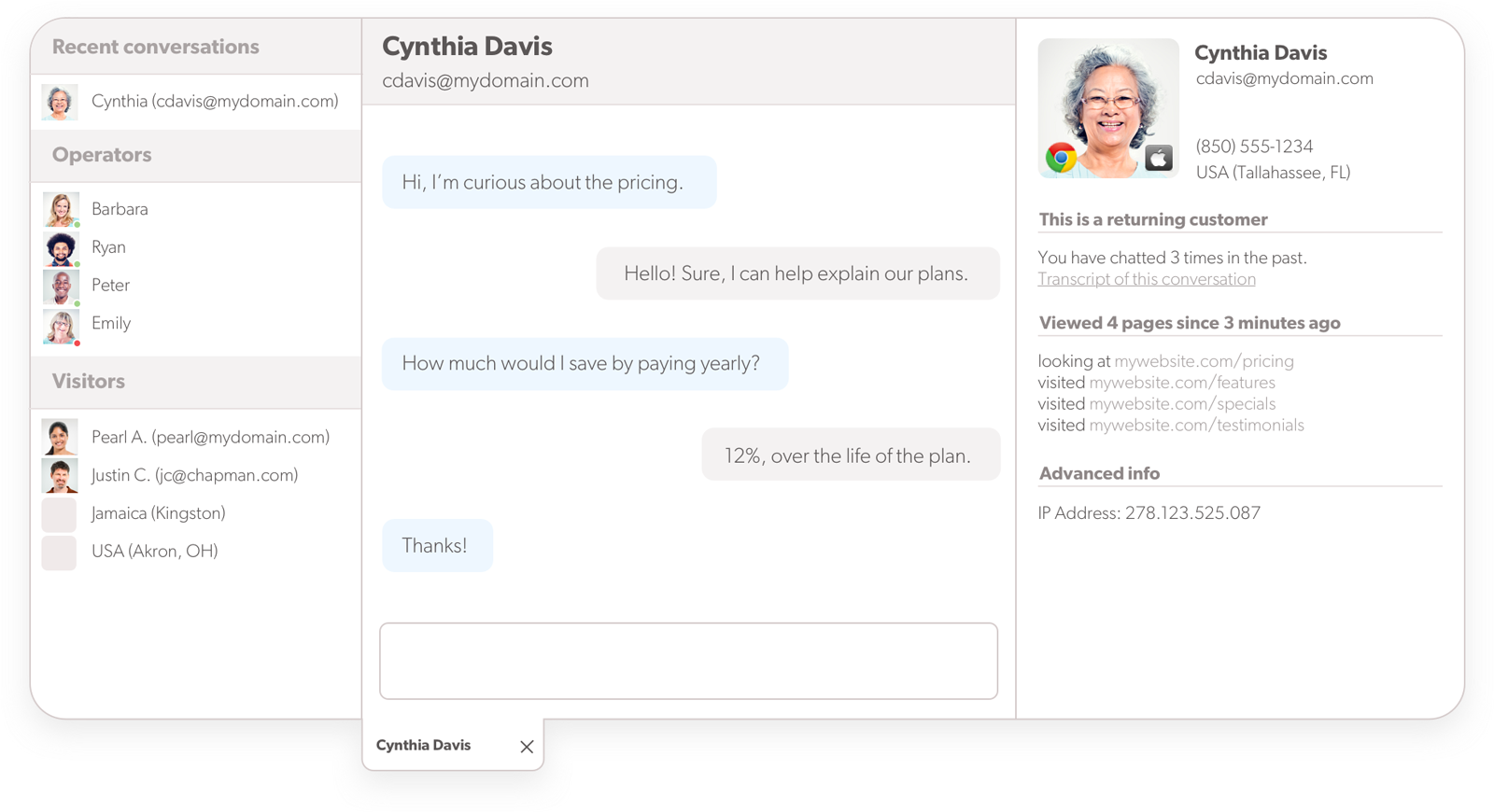 Изглед на агента на текущ live chat Olark софтуер за live chat