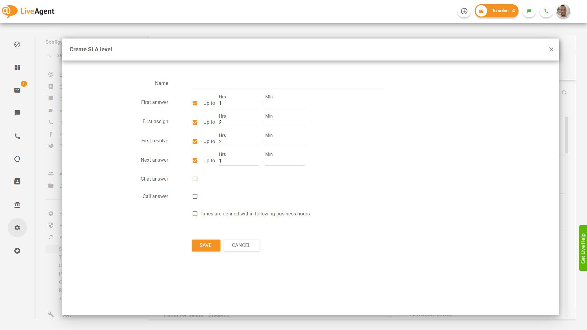 Създаване на ниво на SLA в LiveAgent