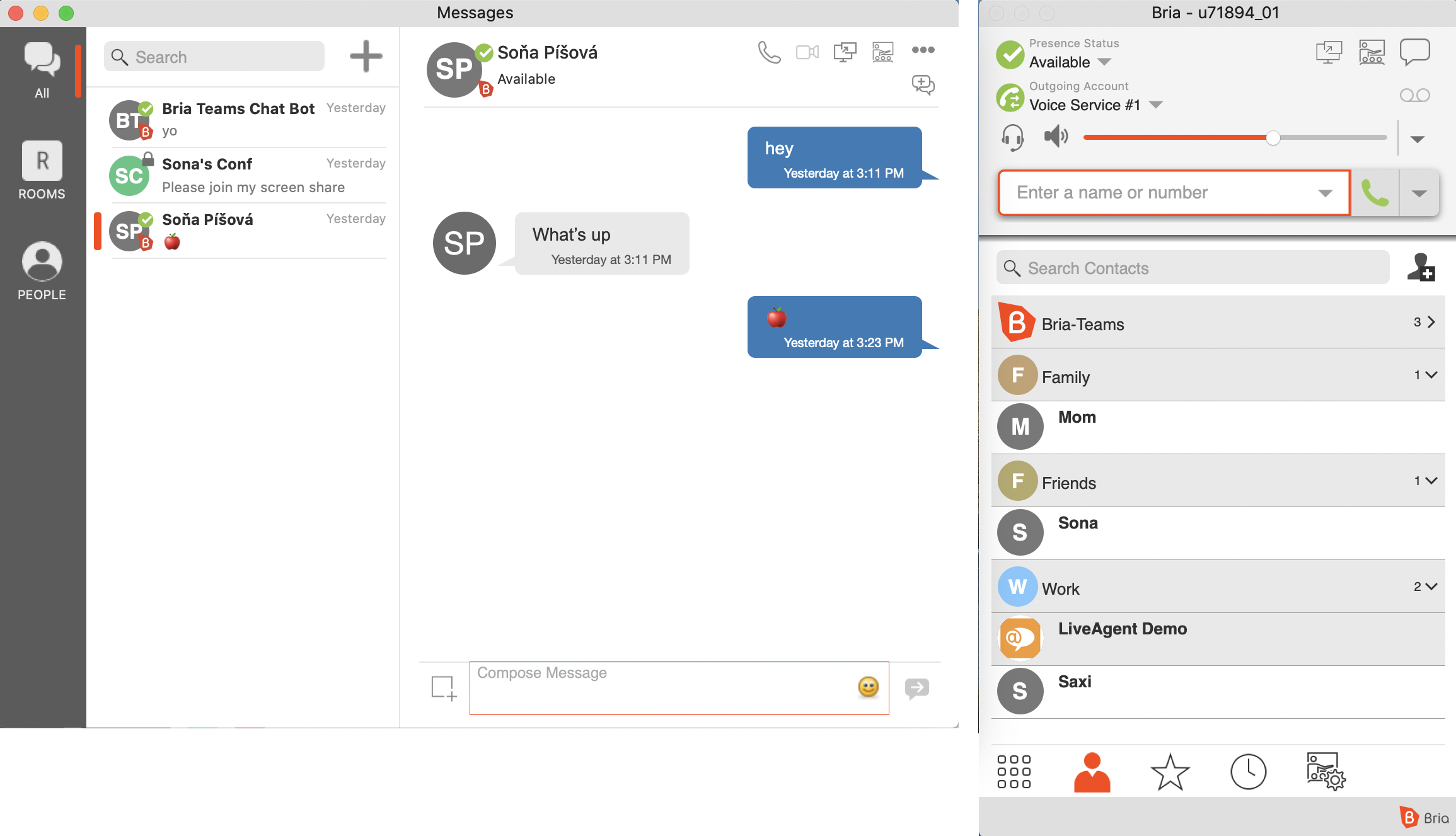 Групово съобщение на софтфон Bria