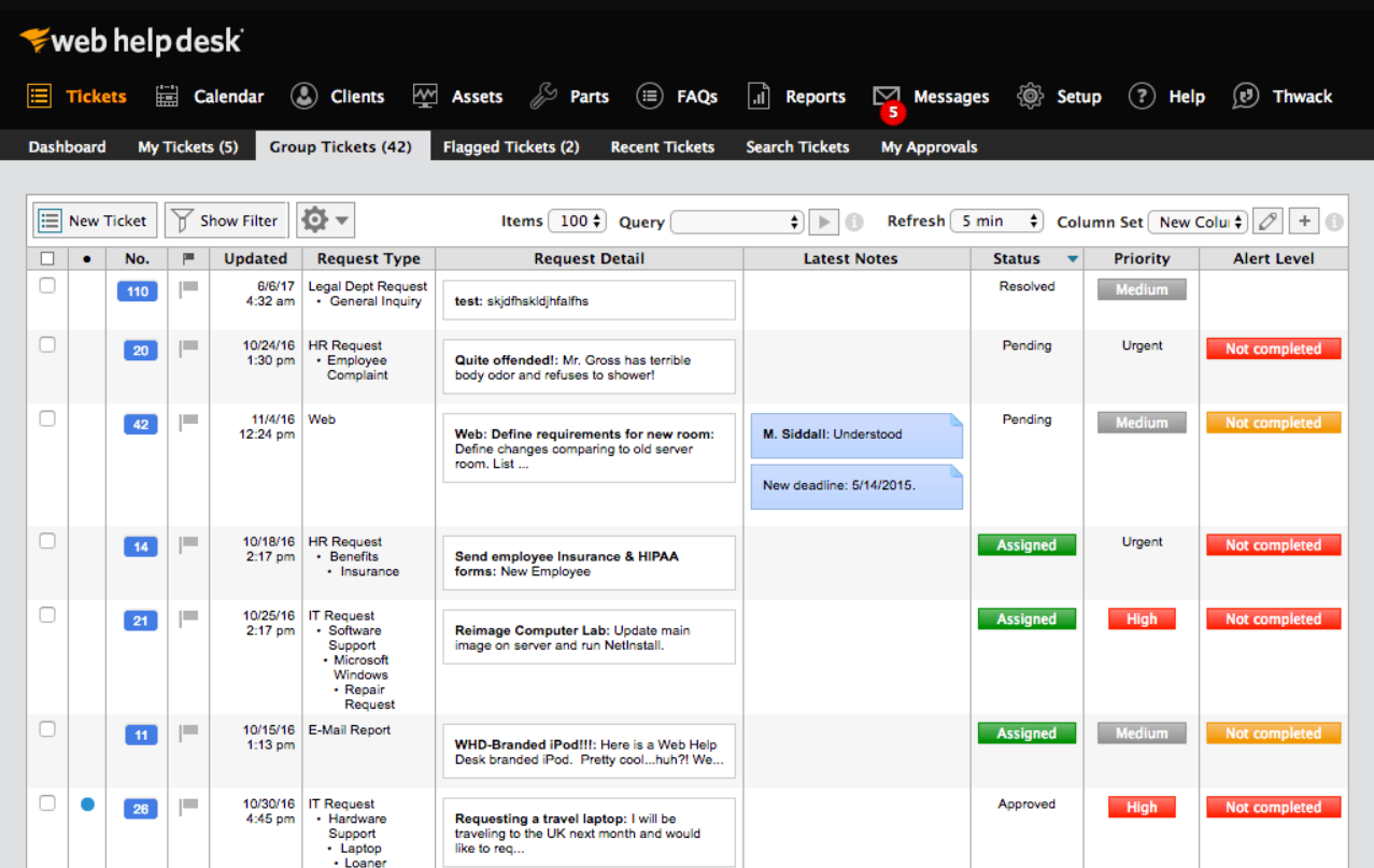 Билетите на SolarWinds Service Desk