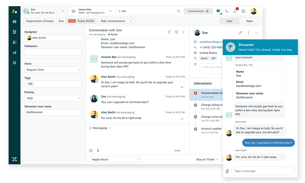Поддръжка на клиентите и разговори на Zendesk