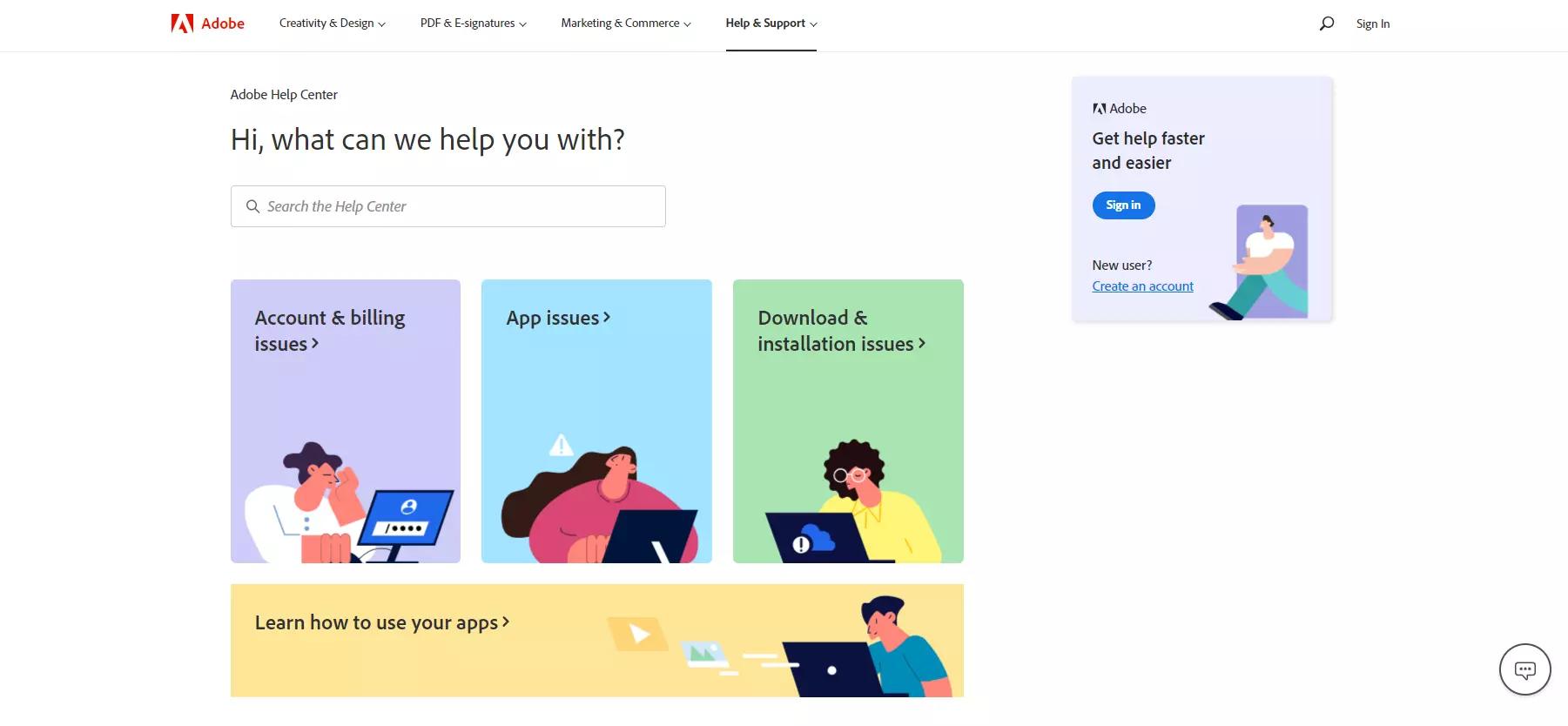 Център за поддръжка на Adobe