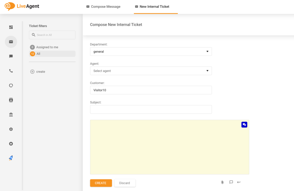 Снимка, показваща старото име на полето Агент, което беше заменено с Назначи агент в новата актуализация на LiveAgent