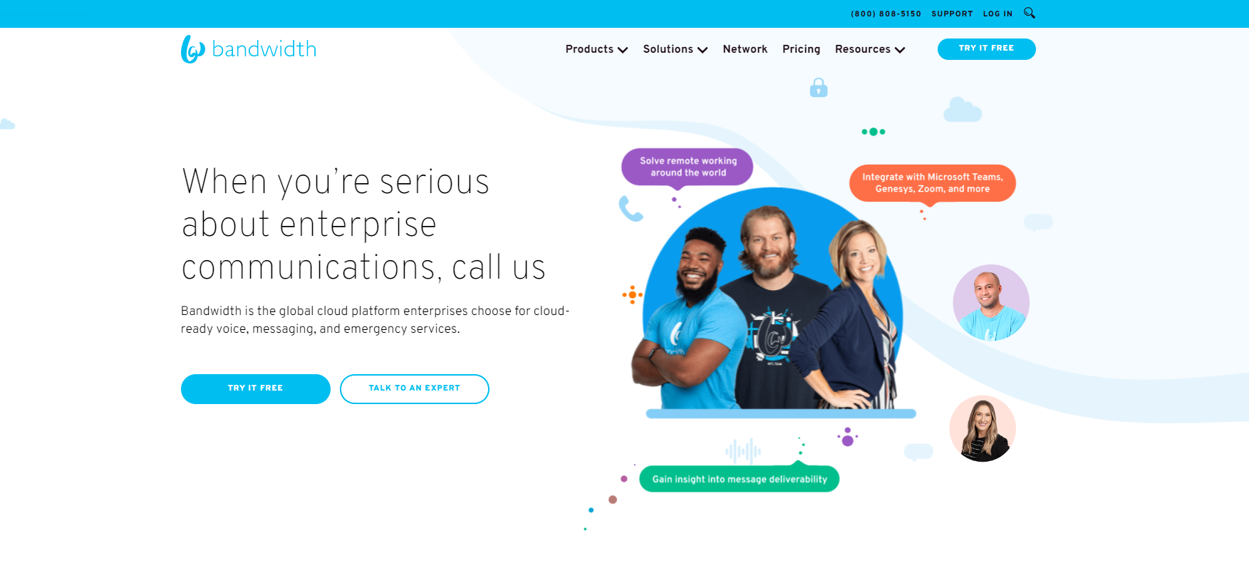 Bandwidth VoIP уебсайт на доставчика
