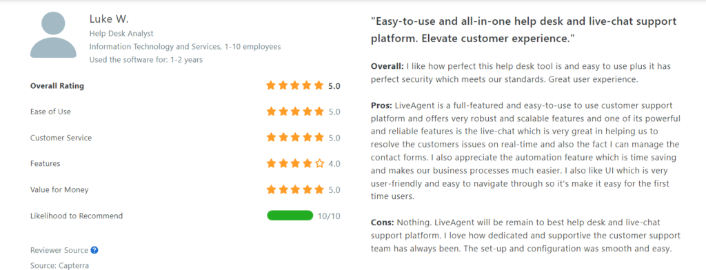 LiveAgent review on Capterra