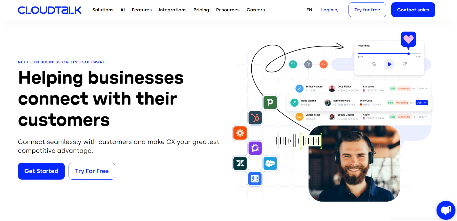 Начална страница на софтуер за кол център CloudTalk