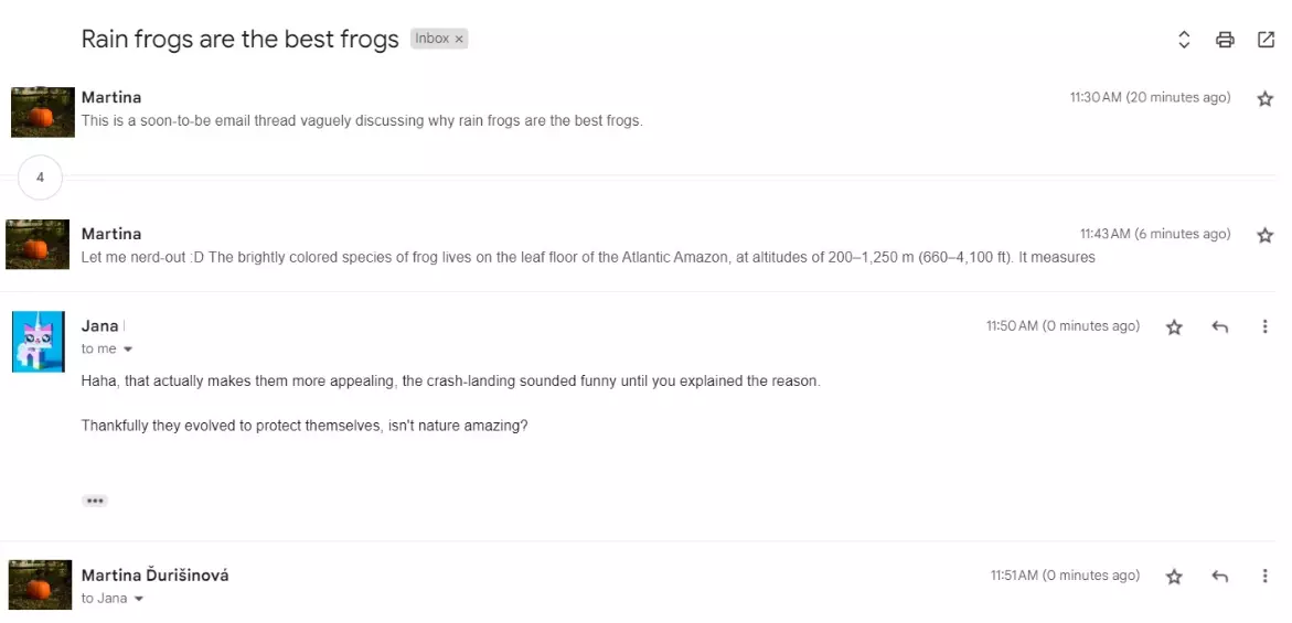 Имейл нишка, състояща се от множество съобщения, обсъждащи същата тема.