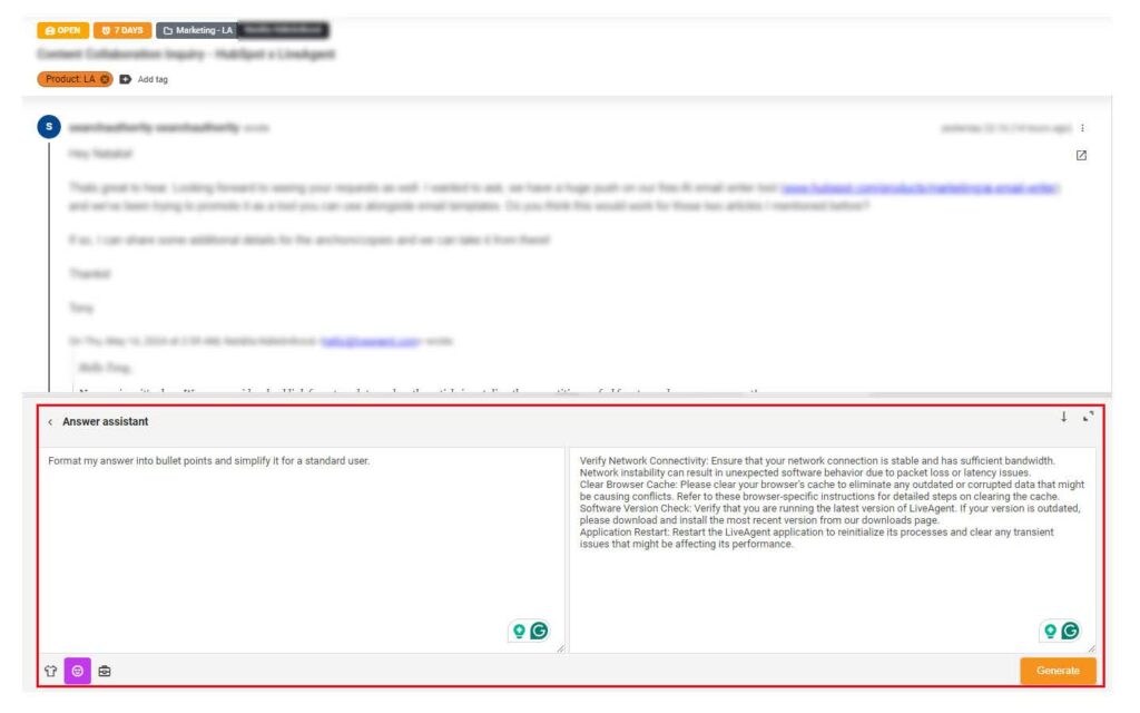 Изображение, показващо опцията за персонализиран помощник за отговори с подсказка и съобщение за демонстриране на този помощник