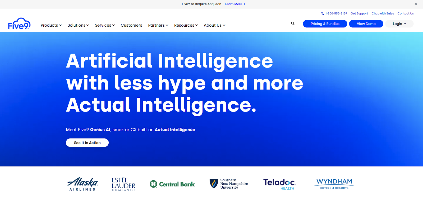 Начална страница на софтуер за кол център Five9