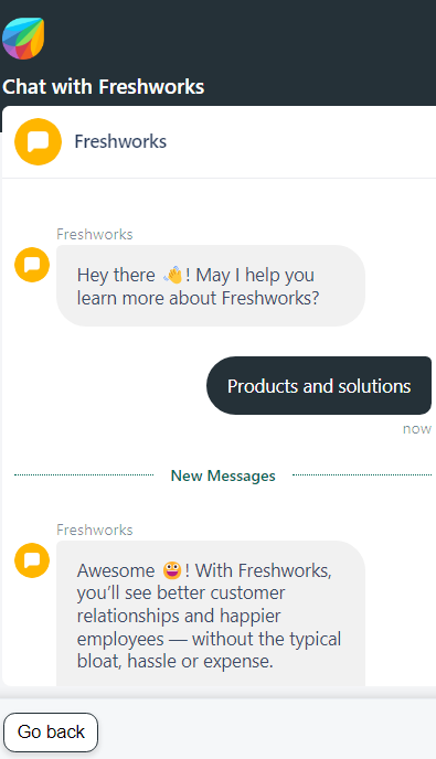 Изображение показва разговор между клиент и чатбот в Freshdesk