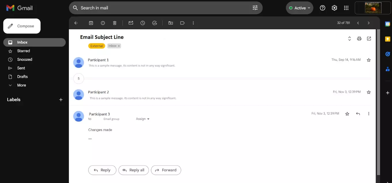 Пример за имейл нишка между множество участници за период от време