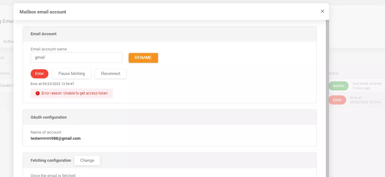 LiveAgent - Премахнато съобщение за грешка след добавяне на входящ Gmail имейл акаунт