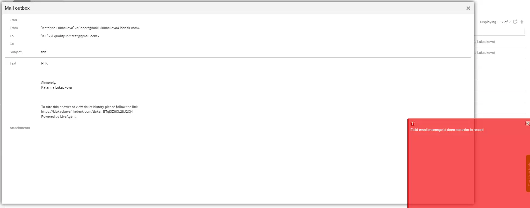 LiveAgent - Поправени имейли с прикачени файлове, които причиняват грешка