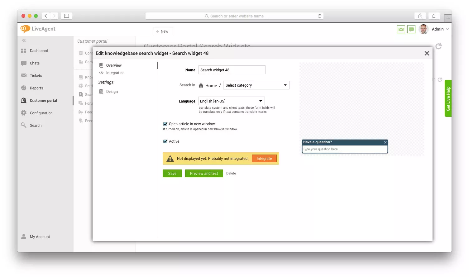Редактирайте виджет за търсене на база знания в LiveAgent