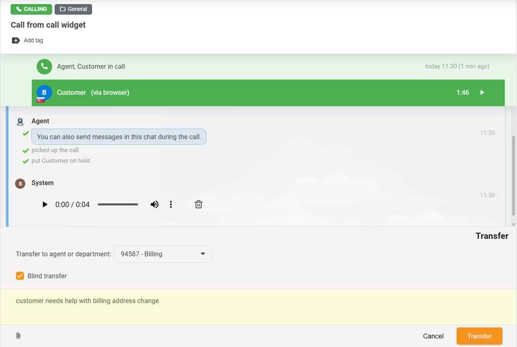 Call transfer feature with the addition of a Blind transfer function
