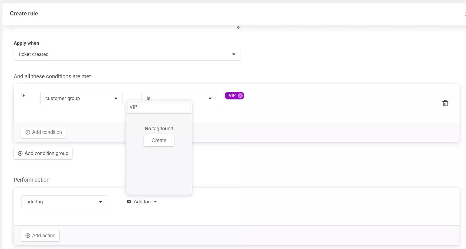 Снимка на раздела за създаване на правило, показваща как да добавите нов етикет.