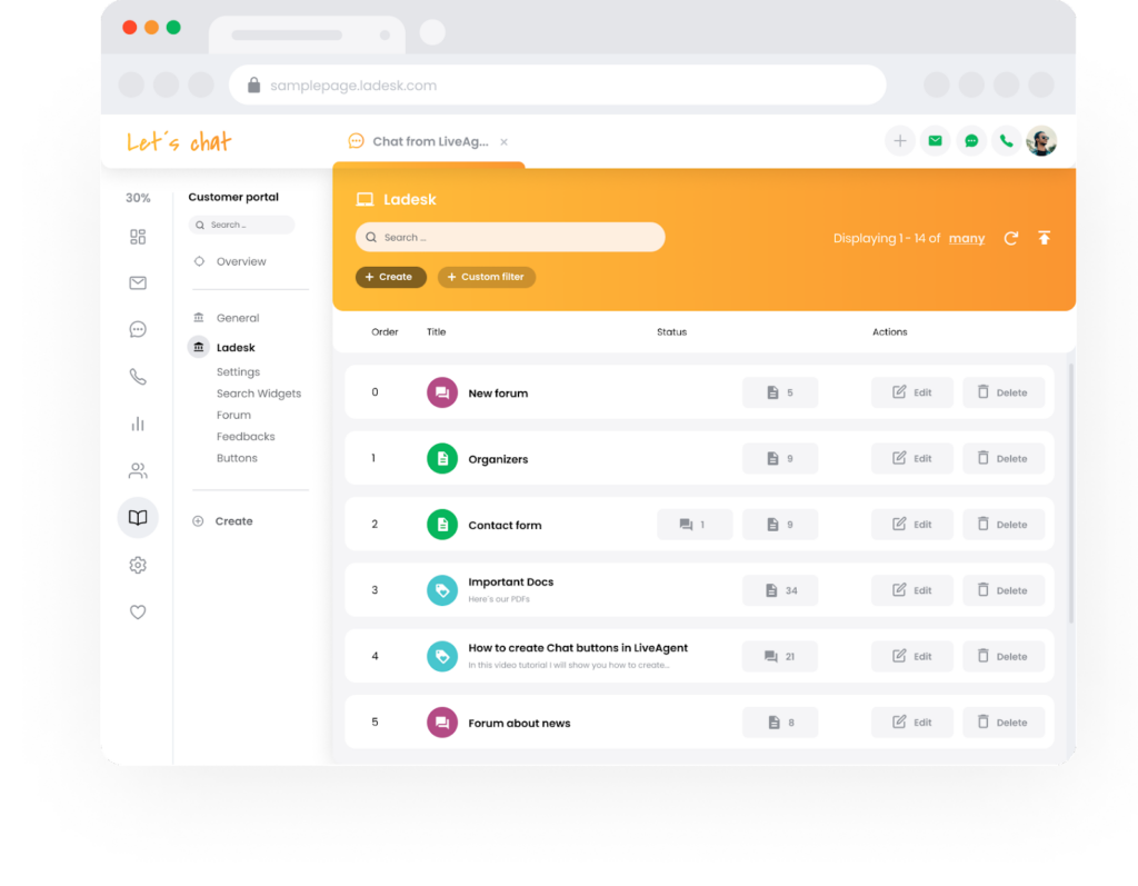 LiveAgent портал за база знания за поддръжка