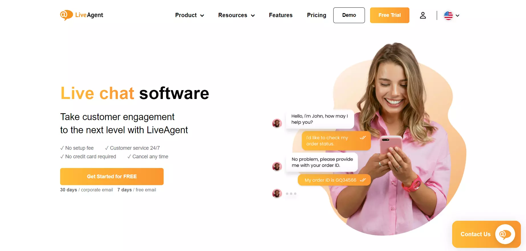 Екранна снимка на начална страница на LiveAgent, live chat софтуер за истински връзки