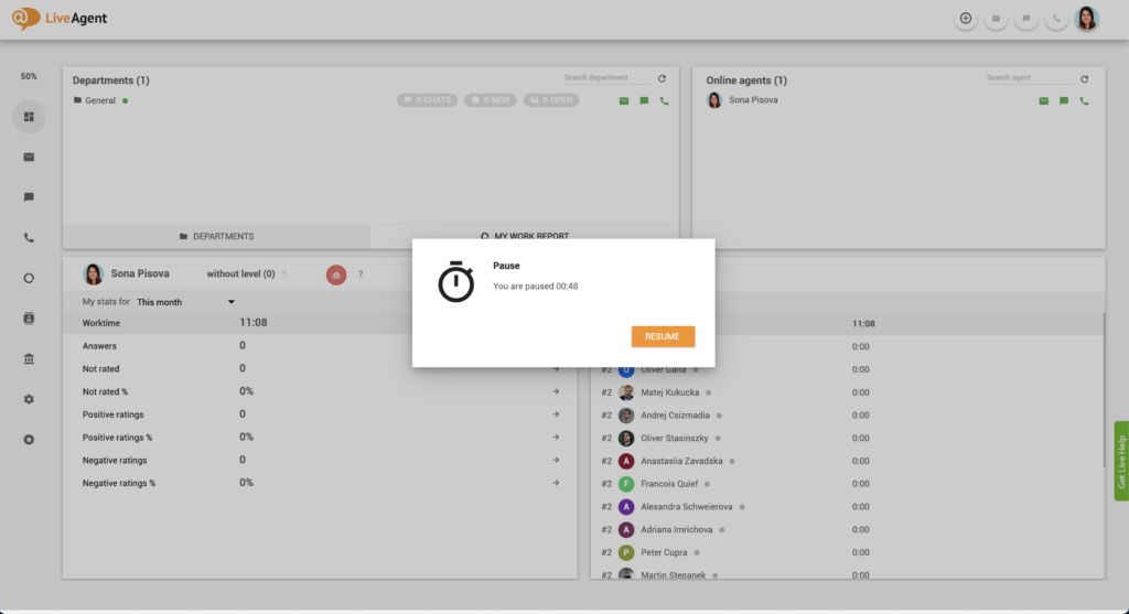 Функция за пауза на LiveAgent