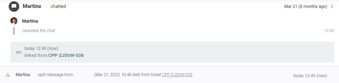 Разделяне на комуникацията с клиента на два отделни билета в LiveAgent