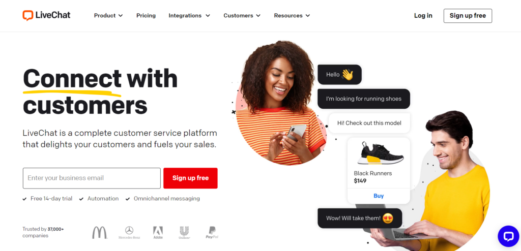 Начална страница на LiveChat - софтуер за поддръжка на ecommerce live chat