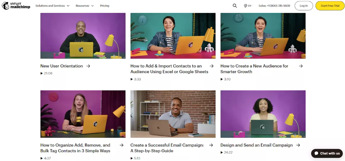Интерактивно съдържание на база знания на Mailchimp