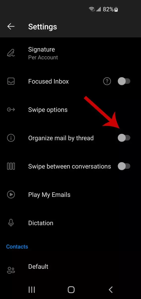 Имейл нишки на Outlook на мобилни устройства, стъпка 3